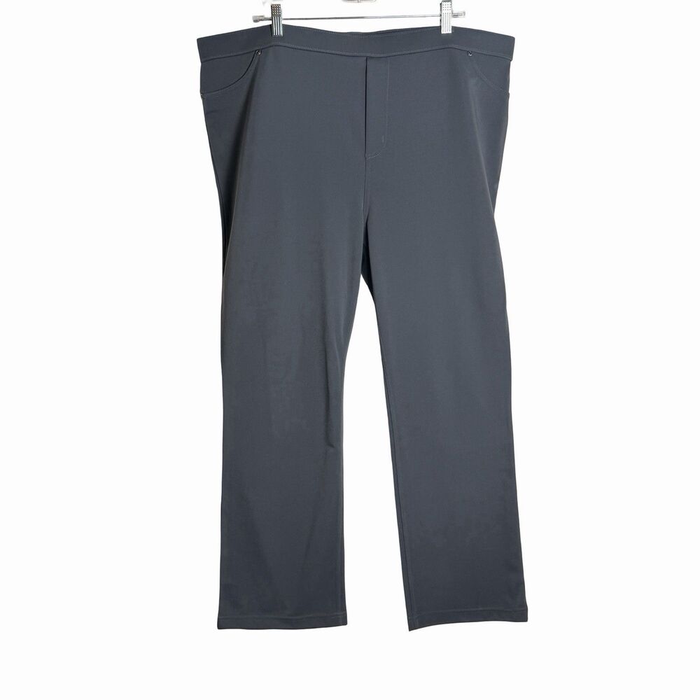 Susan Graver Pants Women's 2X Gray Pull-On Straight Leg Flat Front Elastic Waist